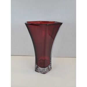 Hoosier Glass Ruby Red 10" Tall Glass Vase 6 Sided 4041
